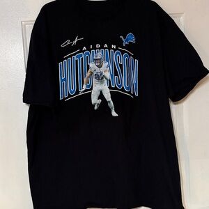 Black Detroit lions Graphic T-Shirt with Blue Accents